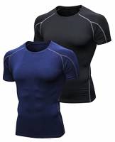 Niksa 2 Pezzi Fitness T-Shirt Maglia Compressione Uomo Maniche Corte Asciugatura Rapida Maglia da Sport per Corsa, Palestra 1053 Cenere Nera (XXL)