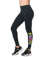 Zumba Leggings da allenamento a vita alta per le donne, leggings alla caviglia con logo multicolore, nero, XS