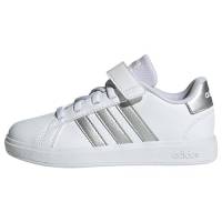 adidas Grand Court Elastic Lace And Top Strap Shoes, Sneaker Unisex - Bambini e ragazzi, Ftwr White Matte Silver Matte Silver, 31 EU