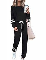 BUOYDM Tuta Donna Due Pezzi Sportive Completa Set Pullover + Pantaloni Casual Pigiama Casa Tempo Libero Yoga Sportswear, Nero XL
