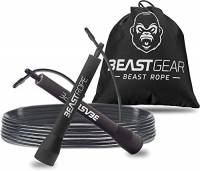 Beast Gear Corda per saltare in acciaio per fitness per adulti, leggera, regolabile, per principianti e professionisti, per saltare, boxe, esercizi e HIIT, con viti e tappi