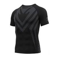 AMZSPORT Maglietta a Compressione da Uomo Manica Corta T-Shirt Running Maglia Sportiva da Ciclismo Fitness, Nero L