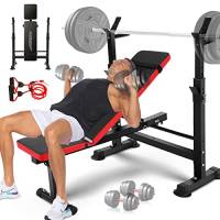 OppsDecor Panca per pesi regolabile per allenamento fitness bilanciere per allenamento di forza per palestra a casa (rosso)