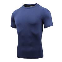 AMZSPORT Maglietta Compressione Uomo T Shirt Sportiva a Maniche Corte Maglia da Running Palestra, Blu M