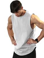 Viisendy Pro Canotte atletiche da Uomo Gilet Allenamento Bodybuilding Allenamento Camicie da Palestra T-Shirt Muscolare Senza Maniche Tagliata in Cotone Bianco M