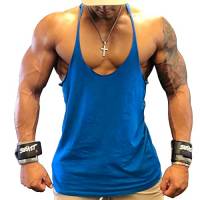 GYMAPE Uomo Canotta da Palestra Allenamento di Bodybuilding Elastico Canotta Cotone Blu M