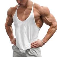 Ychnaim Canottiere da Uomo Muscle Gym Stringer per Allenamento Bodybuilding Sport Vest Racerback Cotton Color Bianco Size S