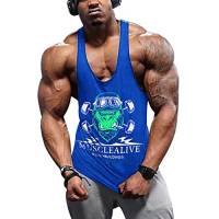 Muscle Alive Uomo Fitness sotto Maglie Sportive Canotta Bodybuilding Palestra Allenarsi Stringer Vest Arch Man Blu S